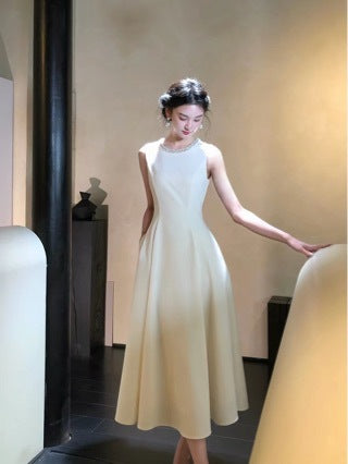 Beige Sleeveless Ball Gown Graduation Dress