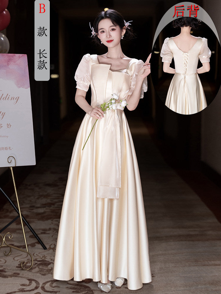 Champagne Maxi Satin Bridesmaid Dress