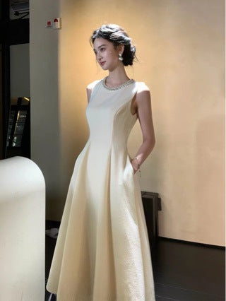 Beige Sleeveless Ball Gown Graduation Dress
