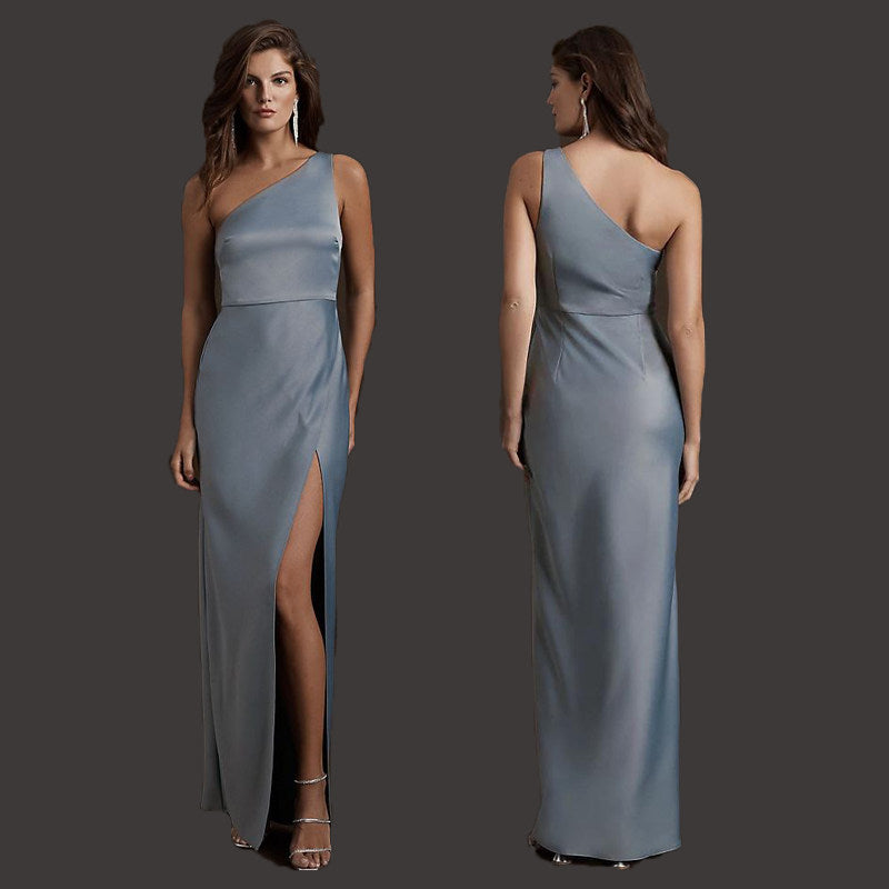 Blue Satin Bridesmaid Dress