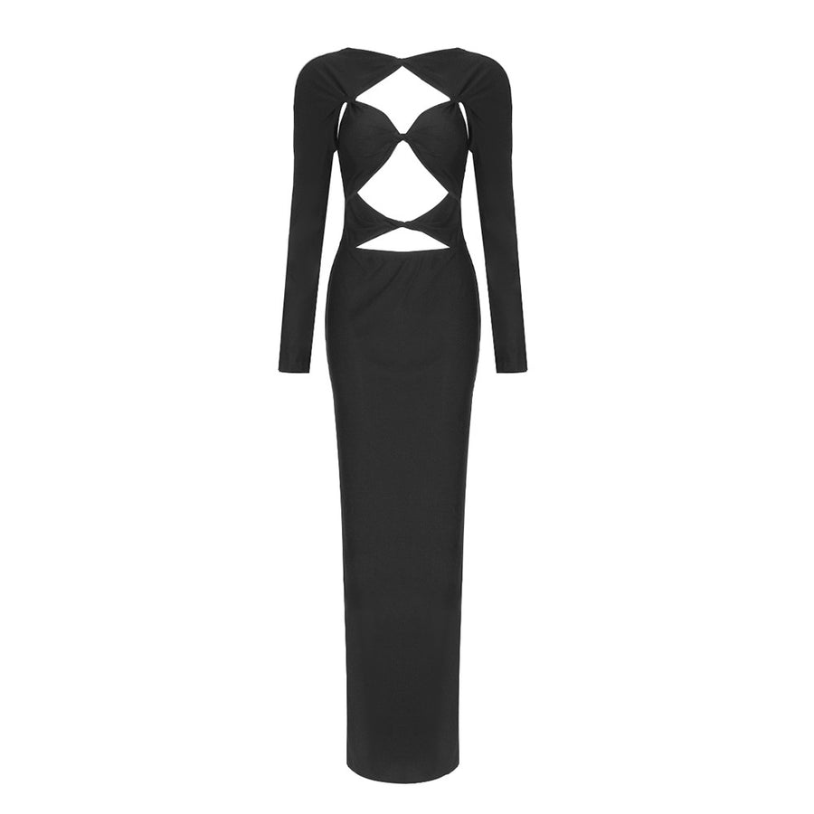 Black Long Sleeve Slit Long Prom Dress
