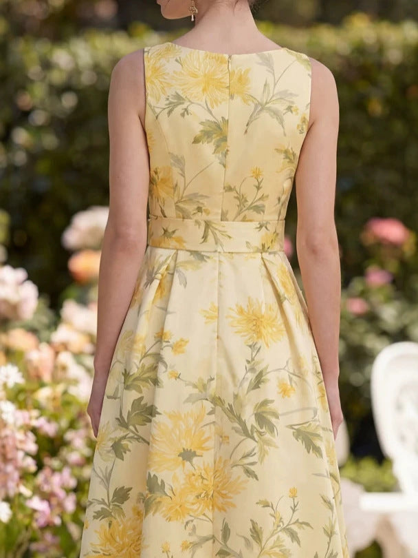 Yellow V-Neck Ruched Wedding Guest Dress