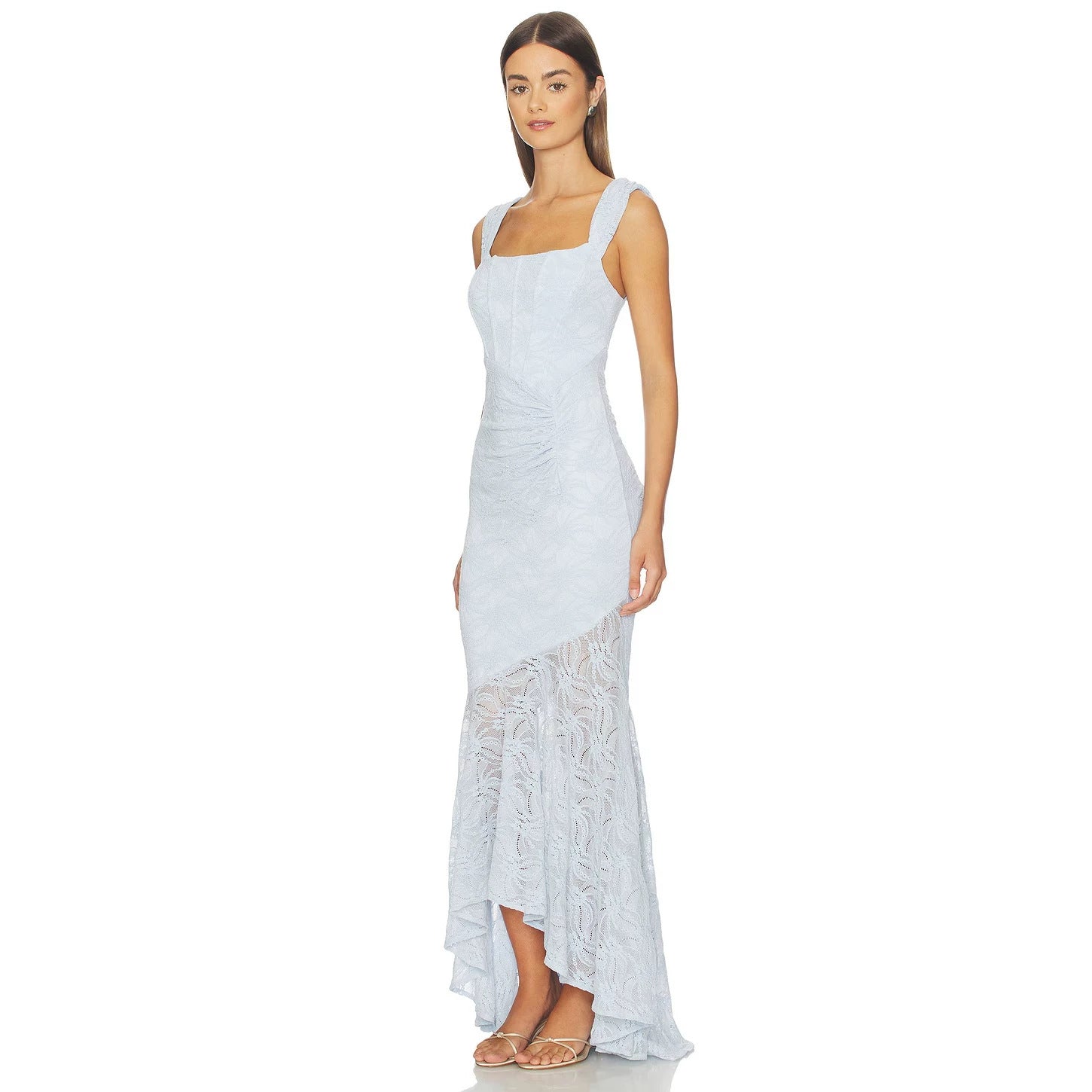 Light Blue Lace Square Neck Wedding Guest Dress