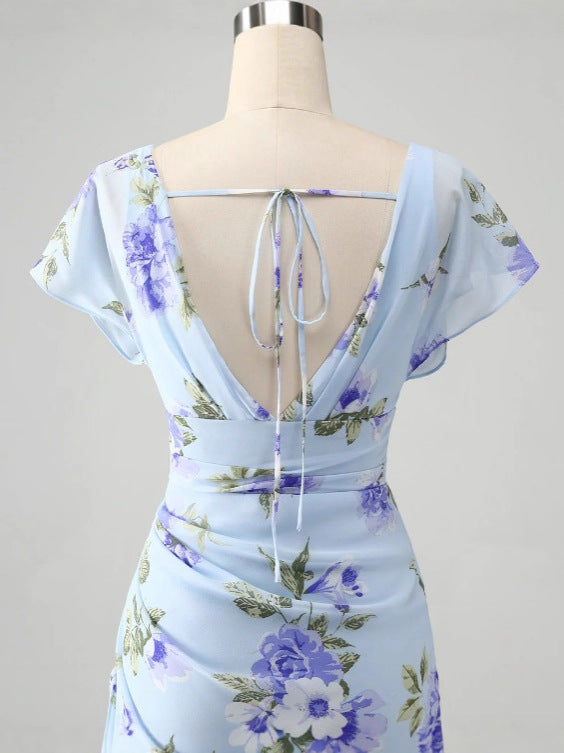Sky Blue A-Line Wedding Guest Dress