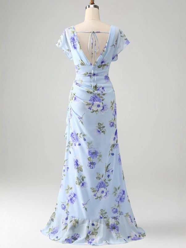 Sky Blue A-Line Wedding Guest Dress