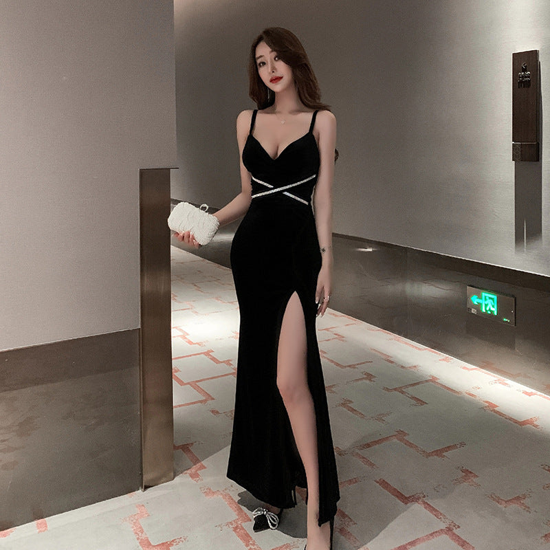 Velvet V-Neck Long Prom Dress