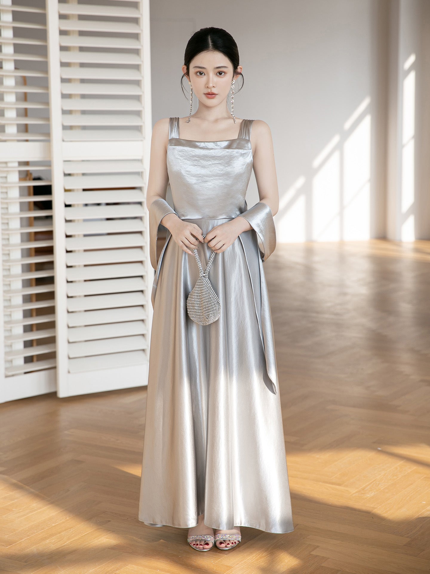 White Maxi Satin Bridesmaid Dress
