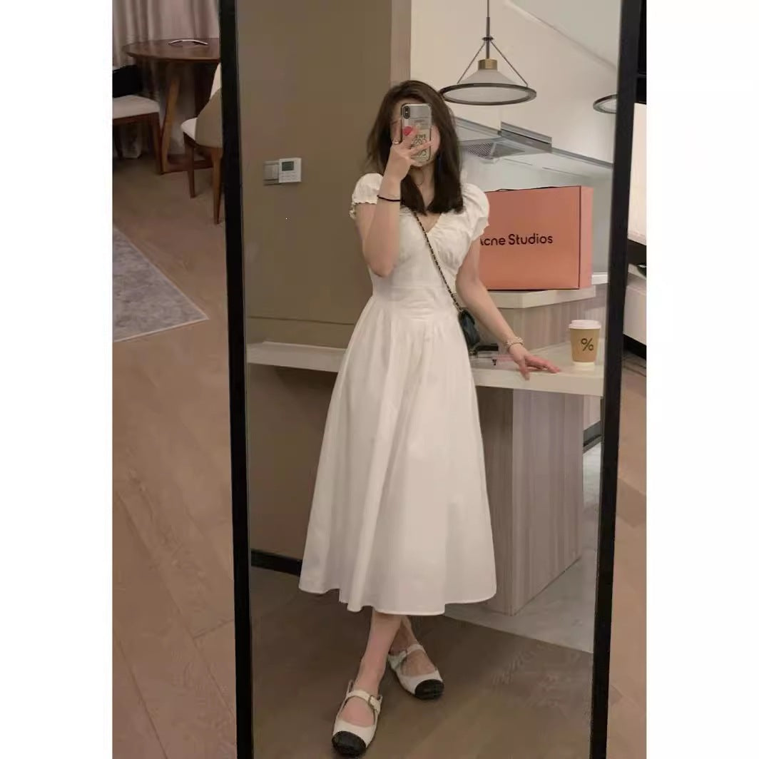 V-Neck Puff Sleeve Plus Size Formal Dress