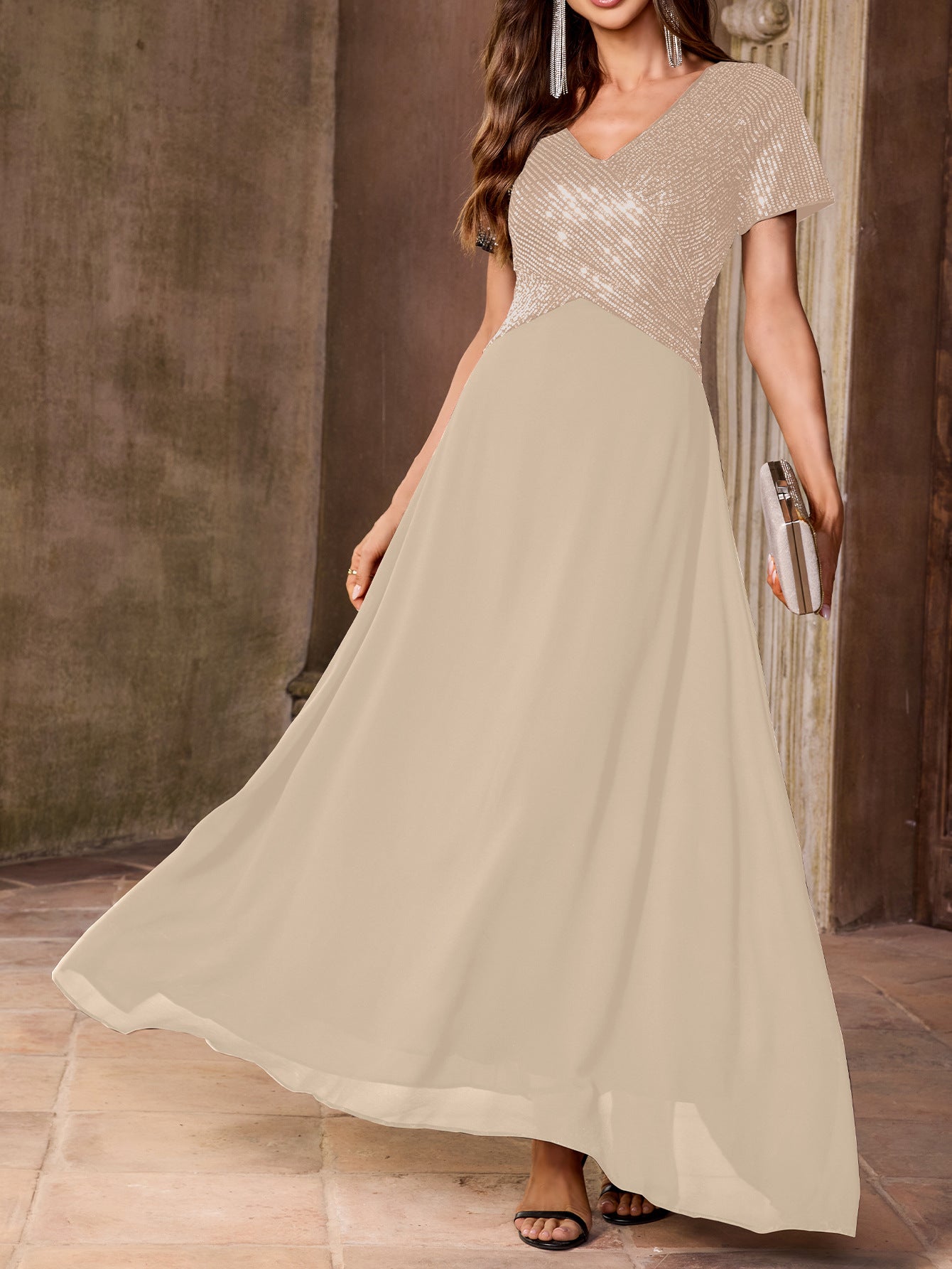 Chiffon V-Neck Wedding Guest Dress