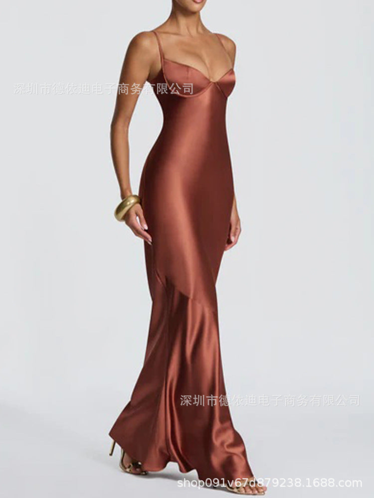 Satin Spaghetti Strap Long Prom Dress