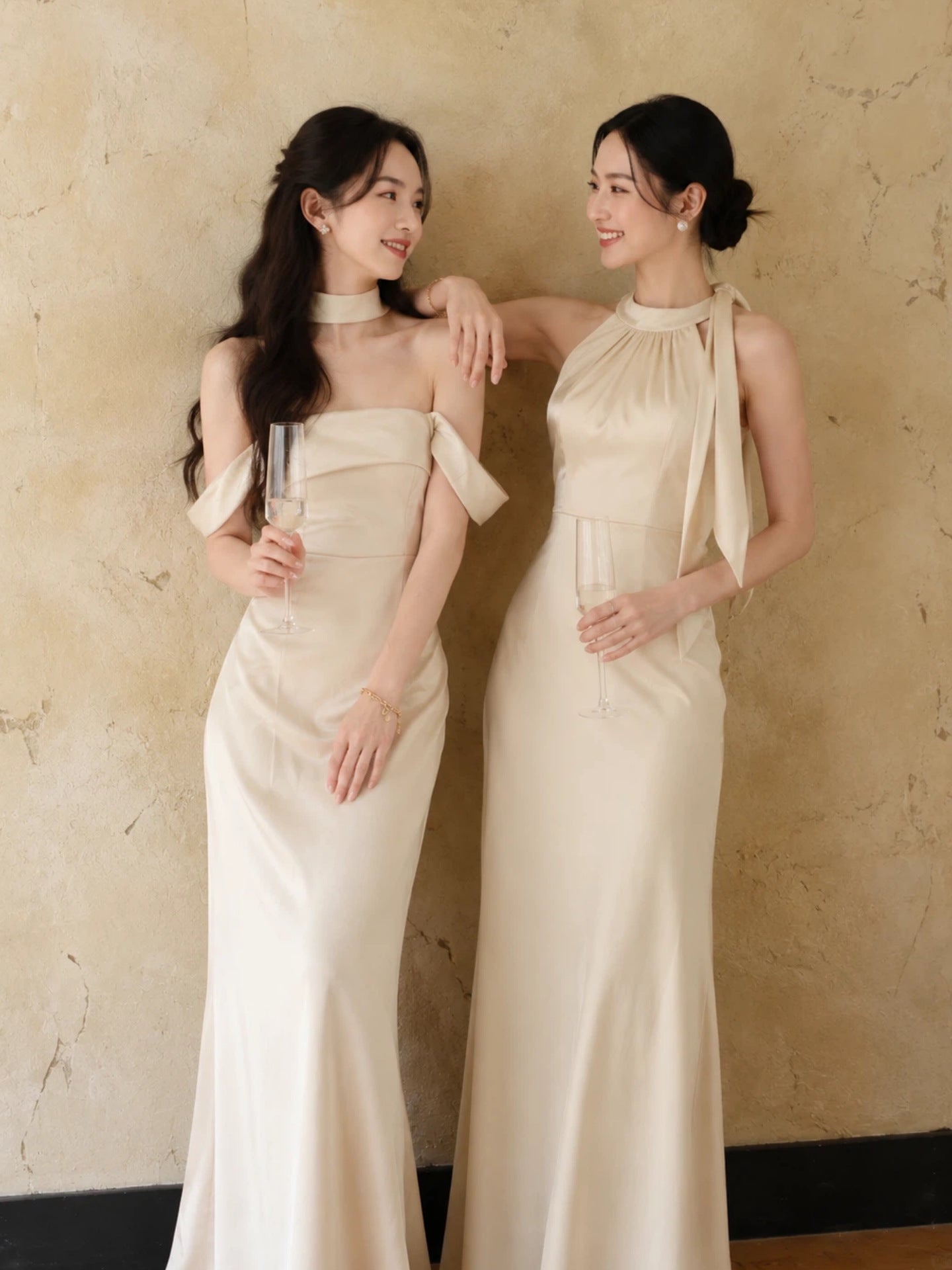 Satin Strapless Neo-Chinese Bridesmaid Dress