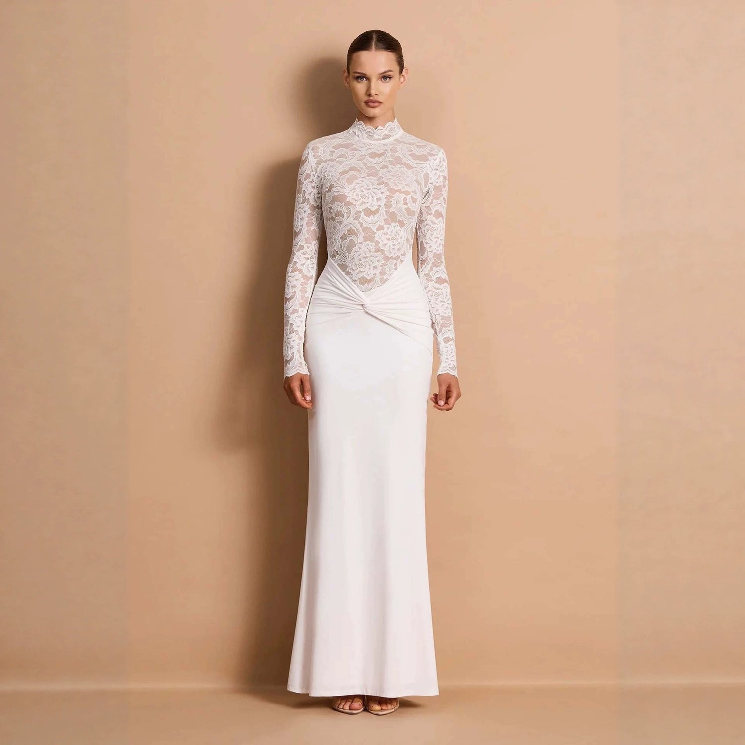 Black Lace Long Sleeve Mermaid Wedding Guest Dress