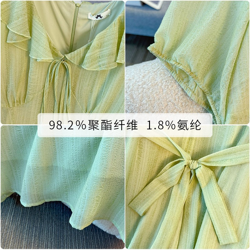 Green Puff Sleeve Corset Plus Size Formal Dress