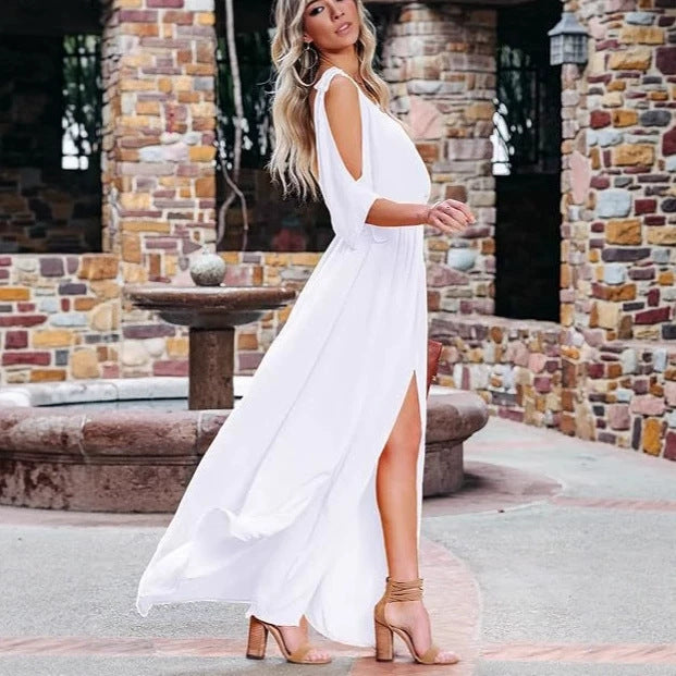 Off-Shoulder V-Neck Wedding Guest Dress