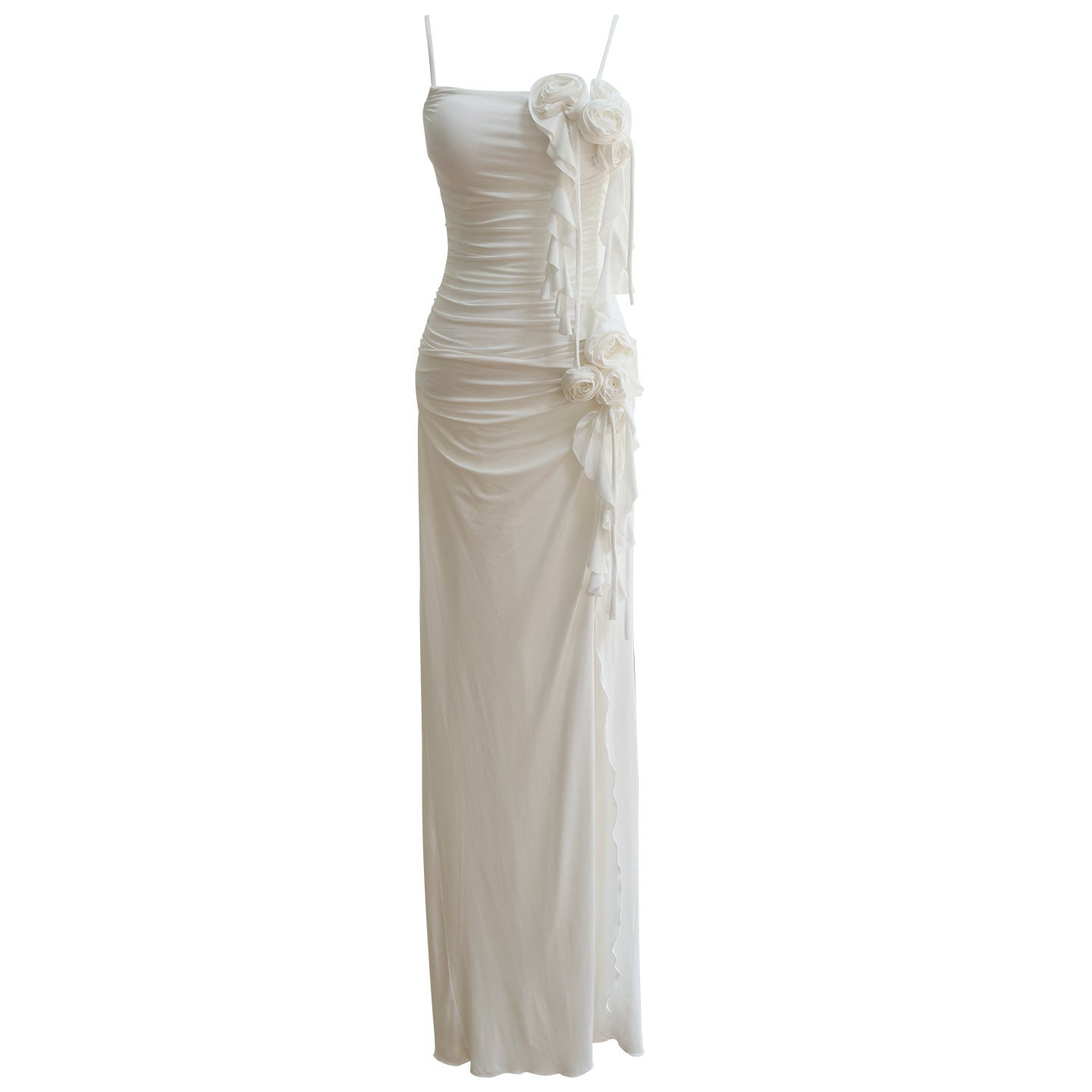 White Satin Spaghetti Strap Graduation Dress