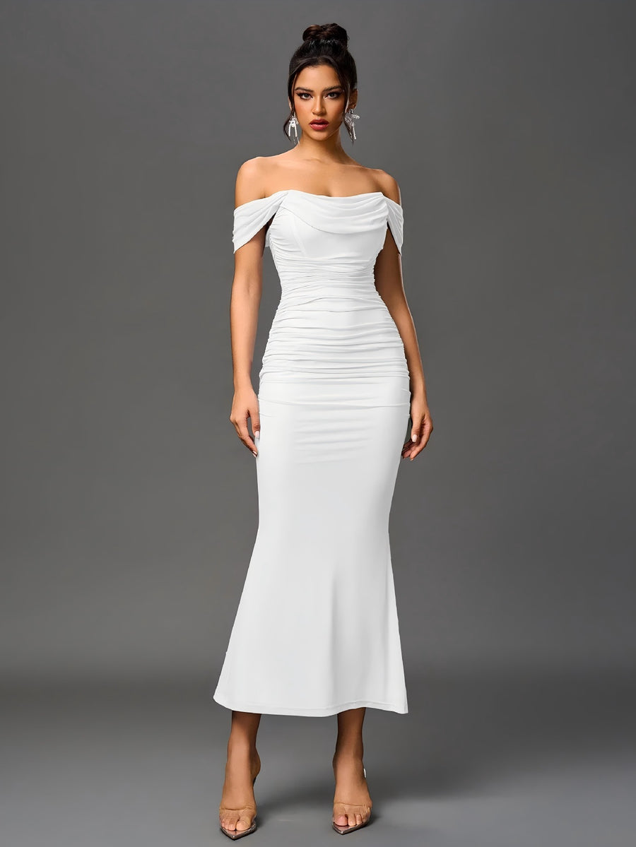 Black Corset Ruched Wedding Guest Dress