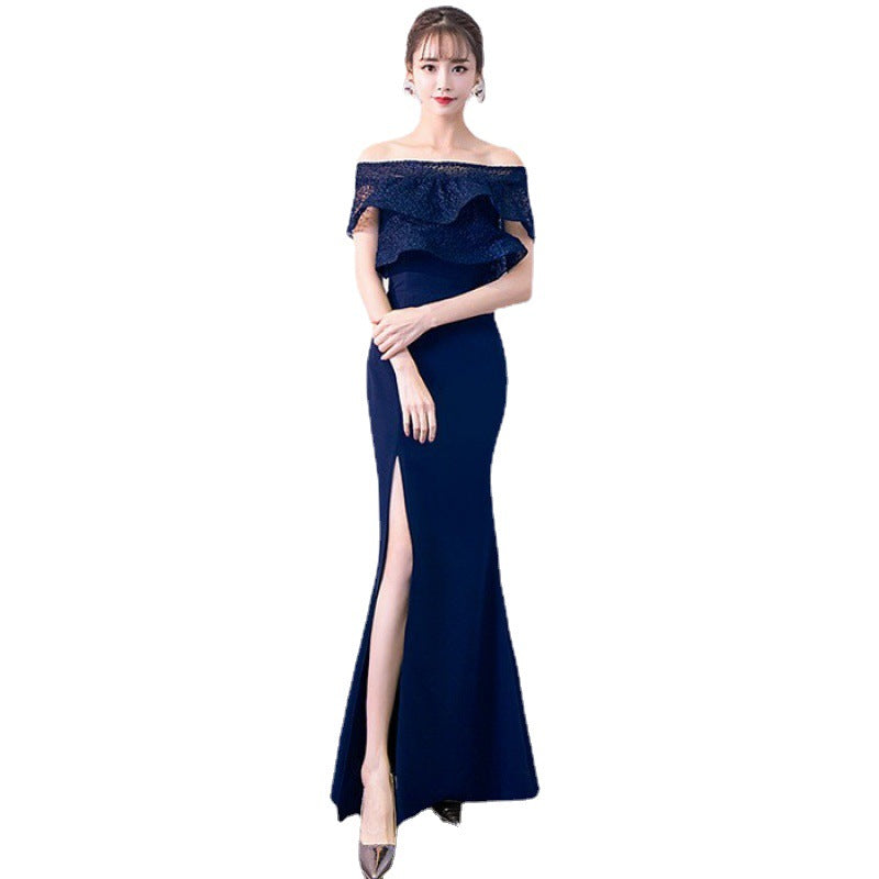 Off-Shoulder Slit Long Prom Dress