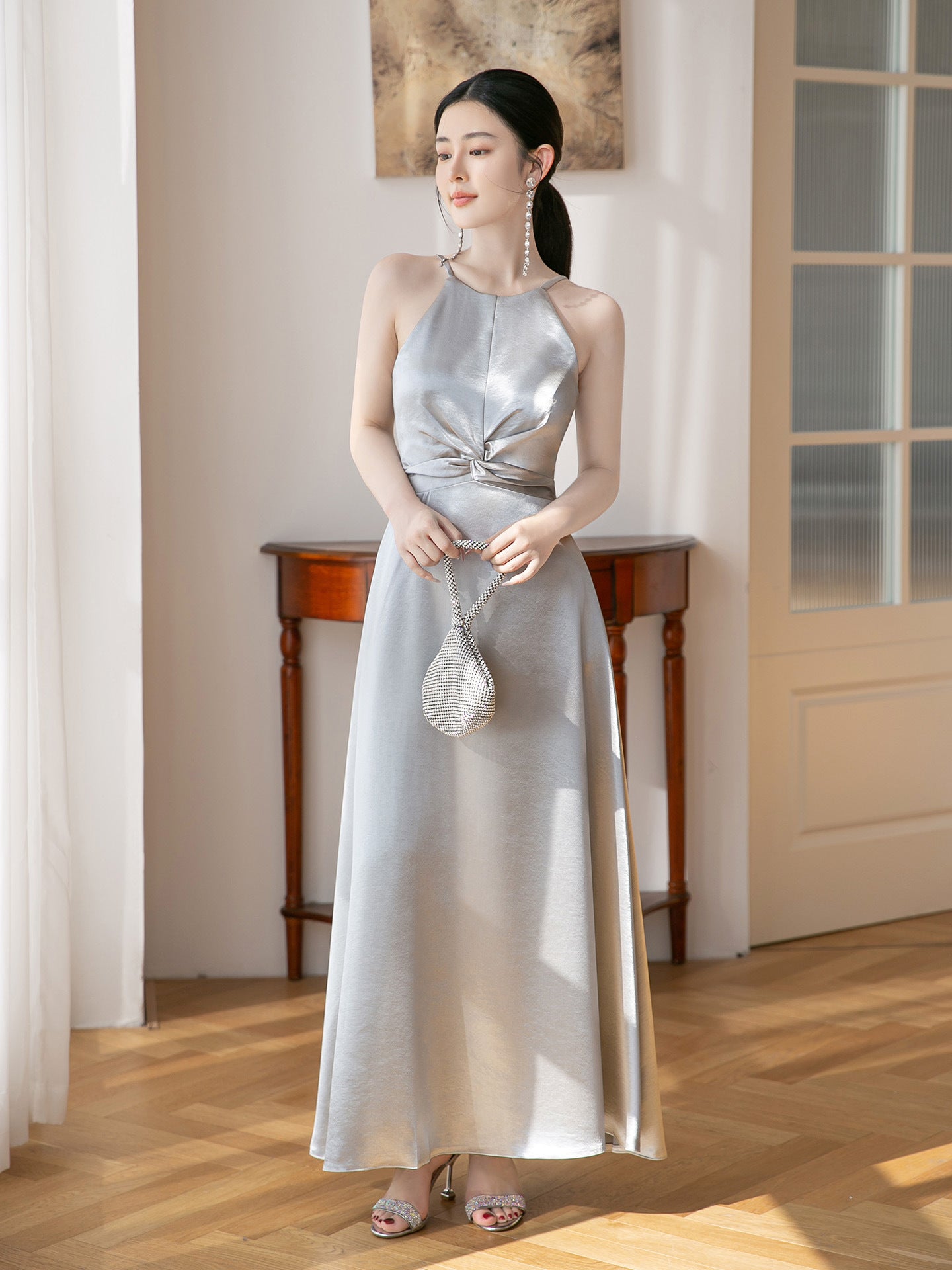 Silver Satin Bridesmaid Dress