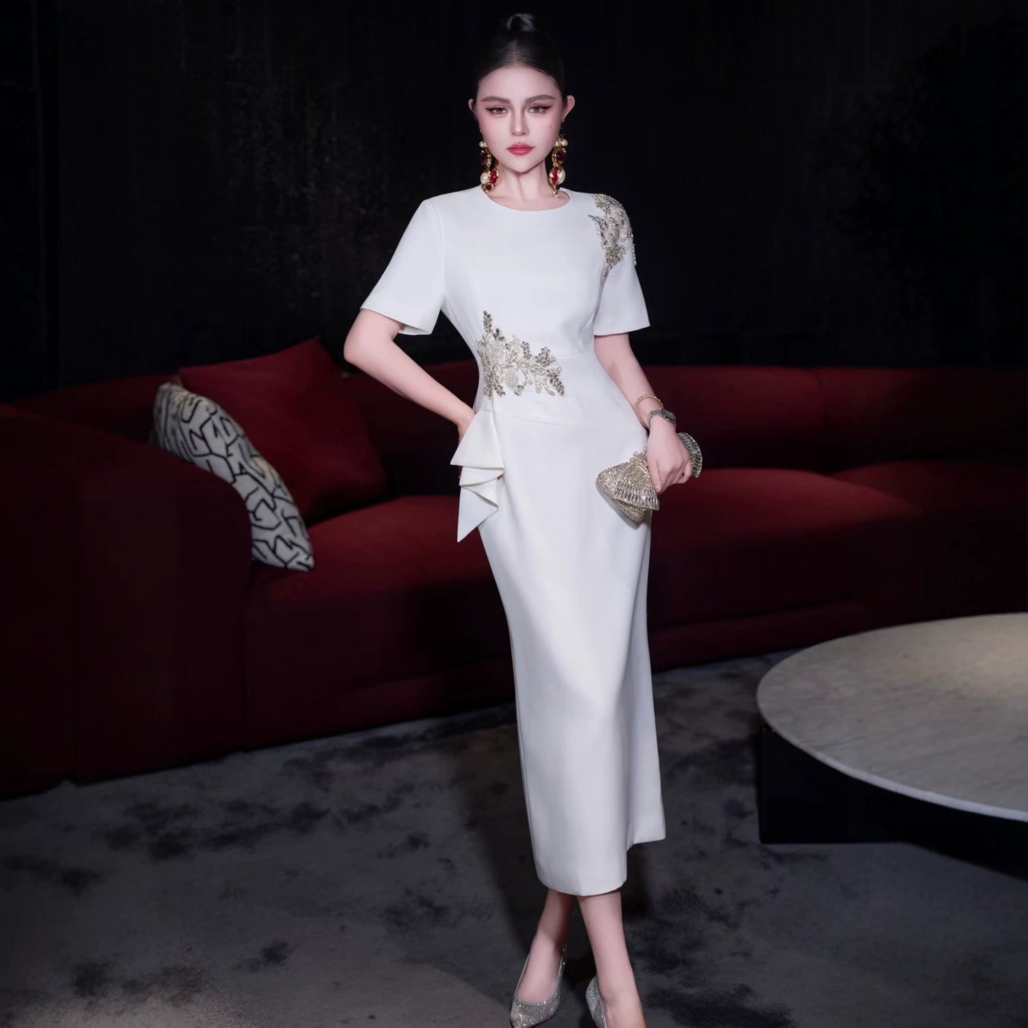 White Embroidered Graduation Dress