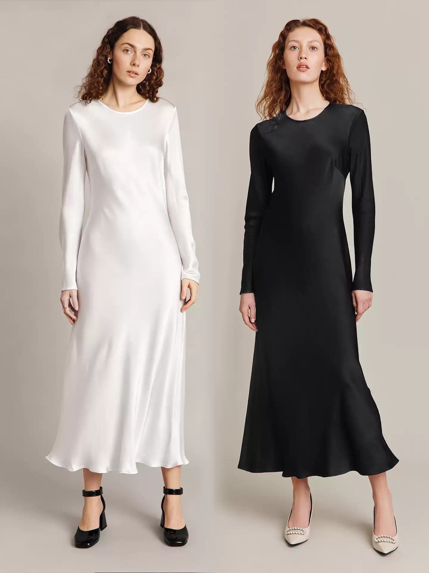 Black Satin Long Sleeve Graduation Dress