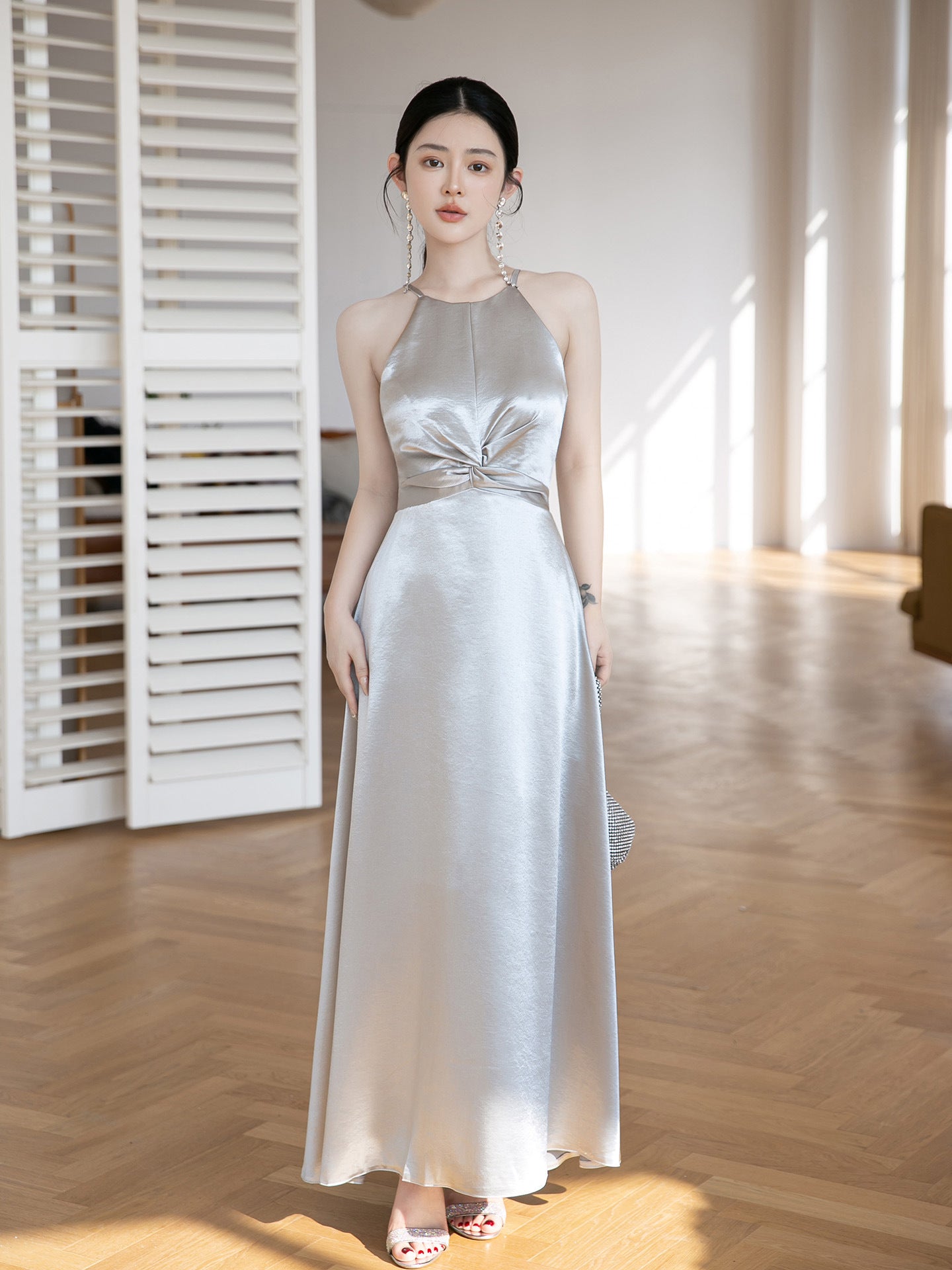 Silver Satin Bridesmaid Dress