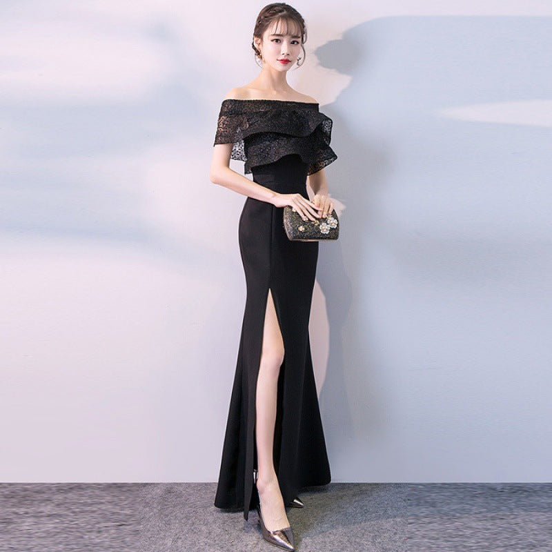 Off-Shoulder Slit Long Prom Dress