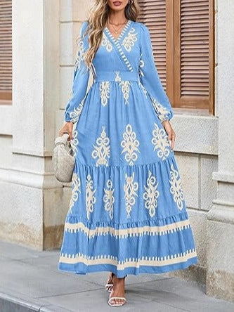 V-Neck Long Sleeve Wedding Guest Dress