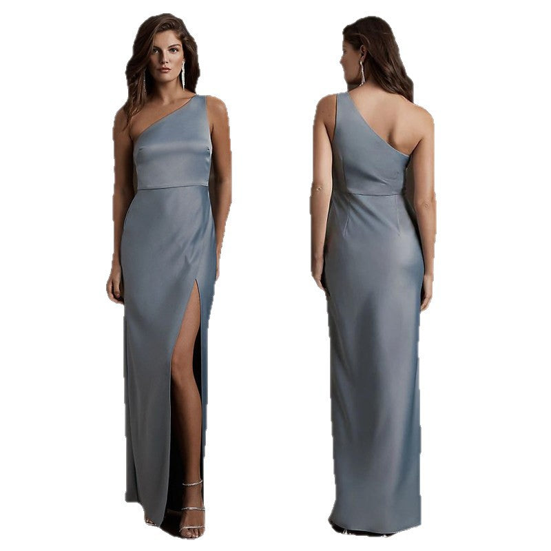 Blue Satin Bridesmaid Dress