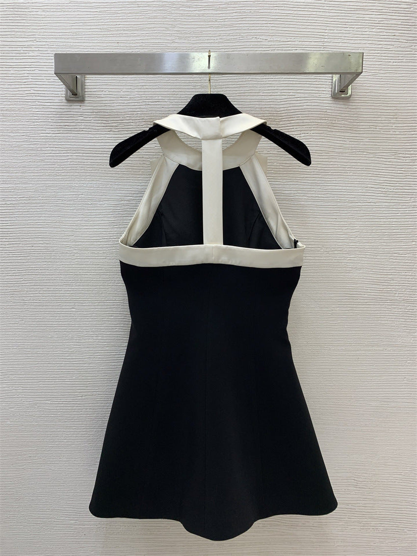 Black Satin Halter Graduation Dress