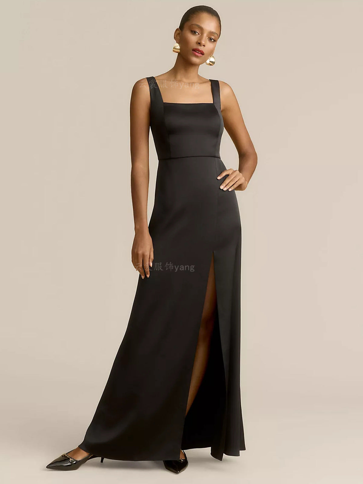 Black Formal Satin Bridesmaid Dress