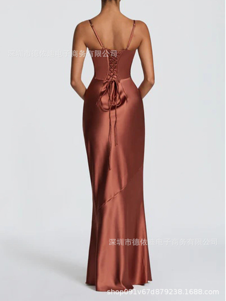 Satin Spaghetti Strap Long Prom Dress