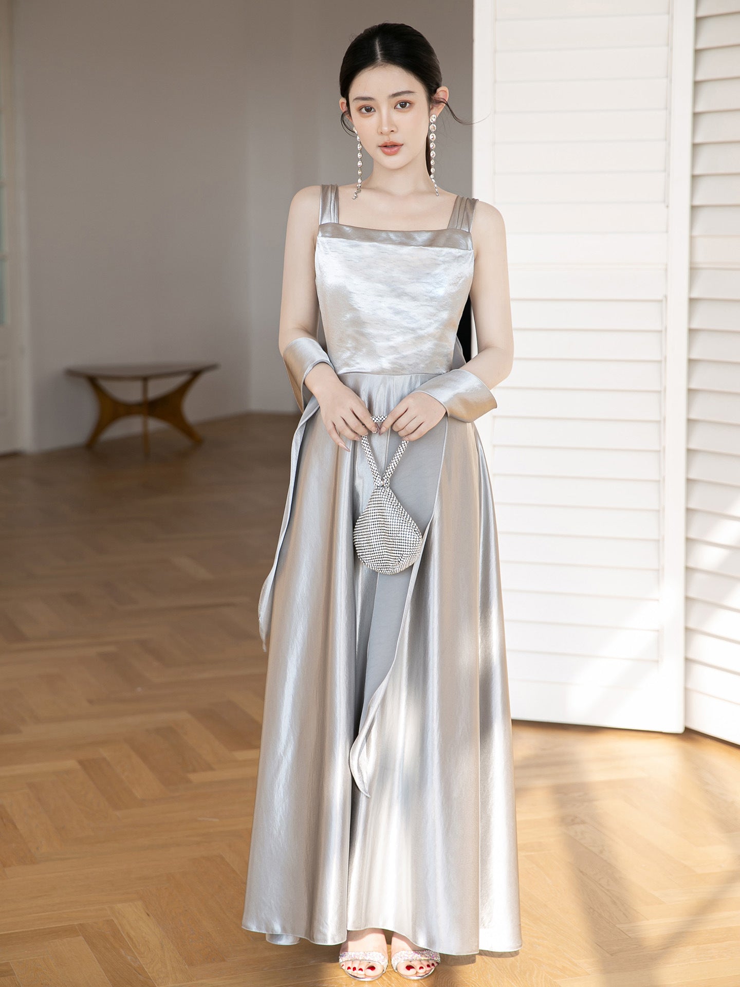 White Maxi Satin Bridesmaid Dress