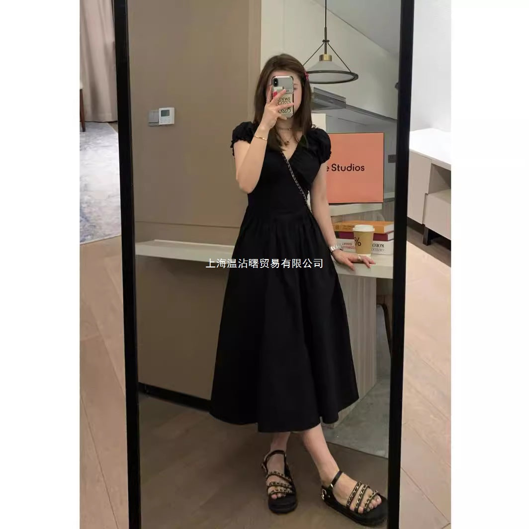 V-Neck Puff Sleeve Plus Size Formal Dress
