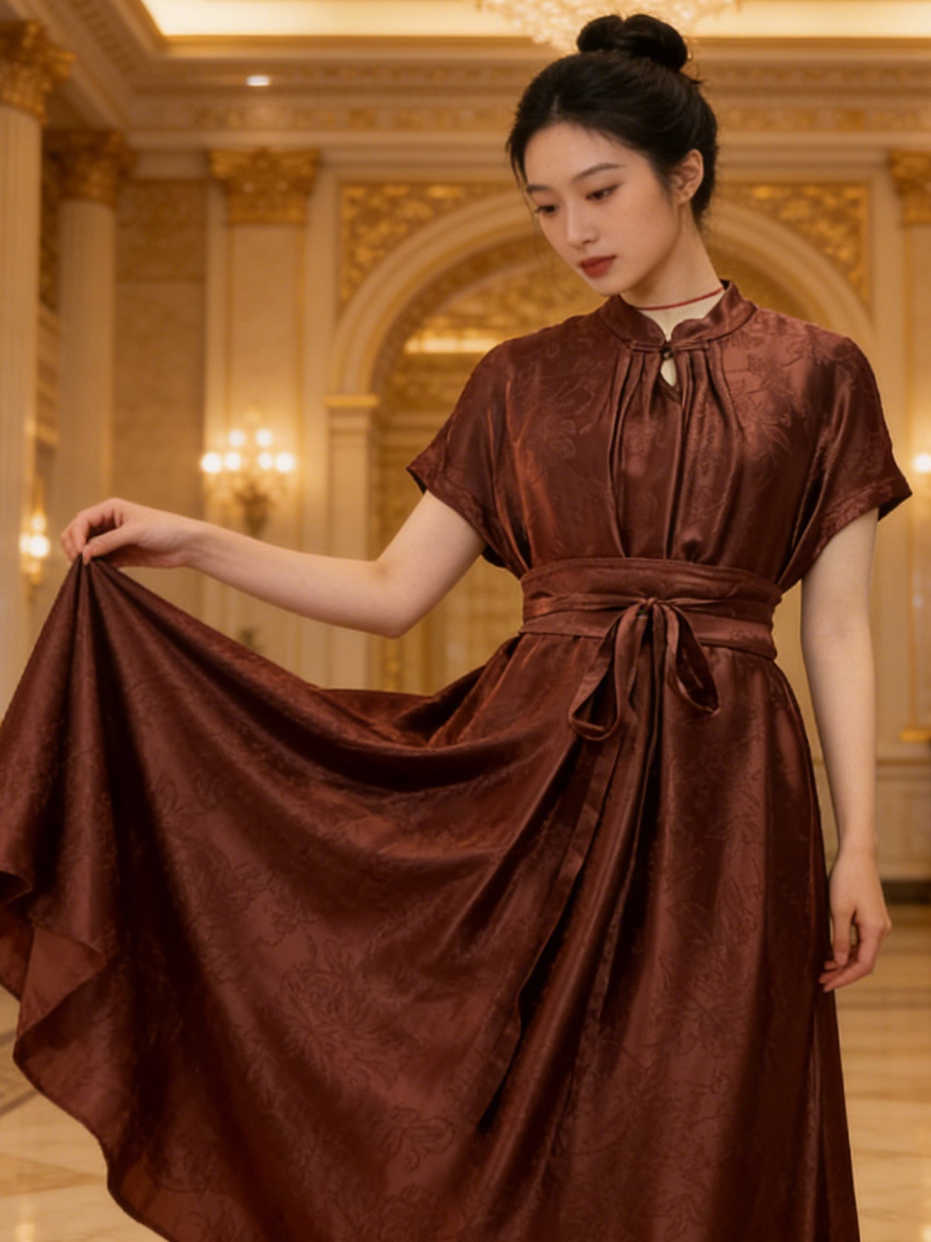Black Satin Jacquard Plus Size Formal Dress