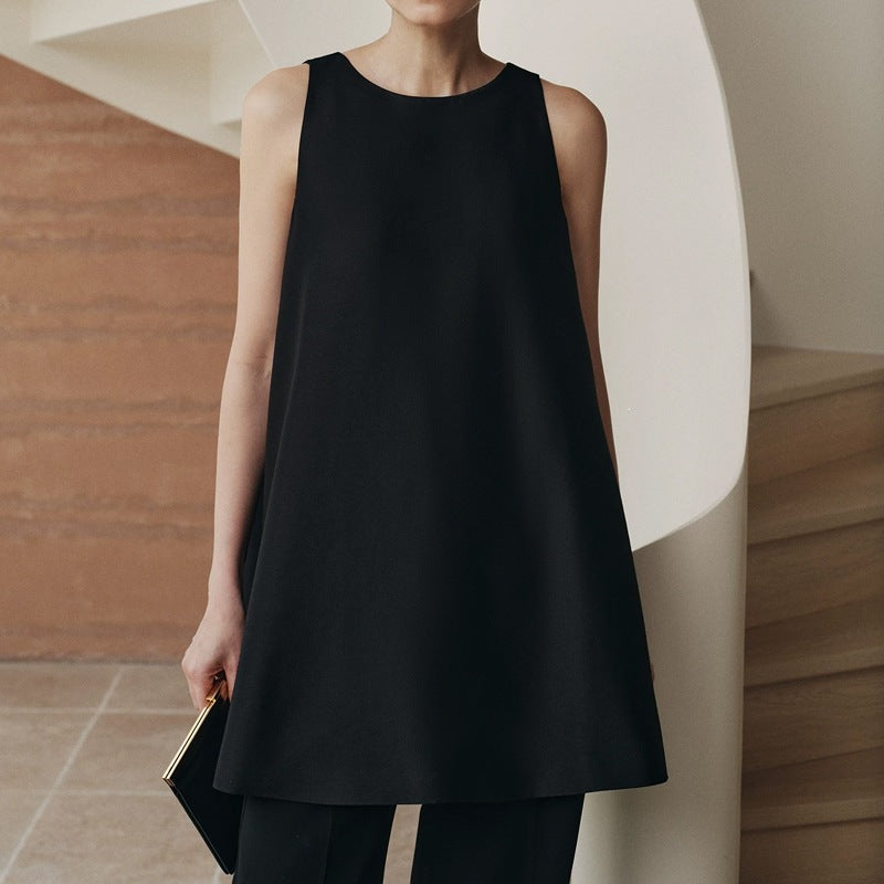 Black Satin Sleeveless Graduation Dress