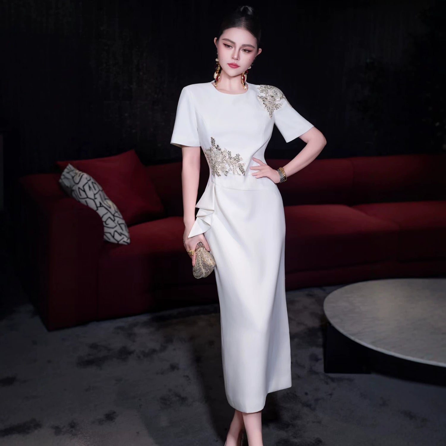 White Embroidered Graduation Dress