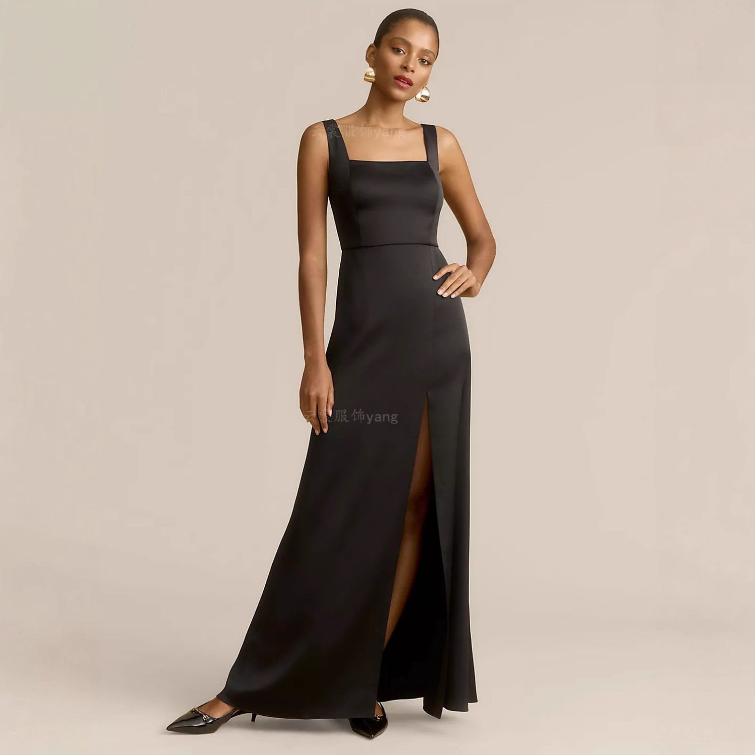 Black Formal Satin Bridesmaid Dress