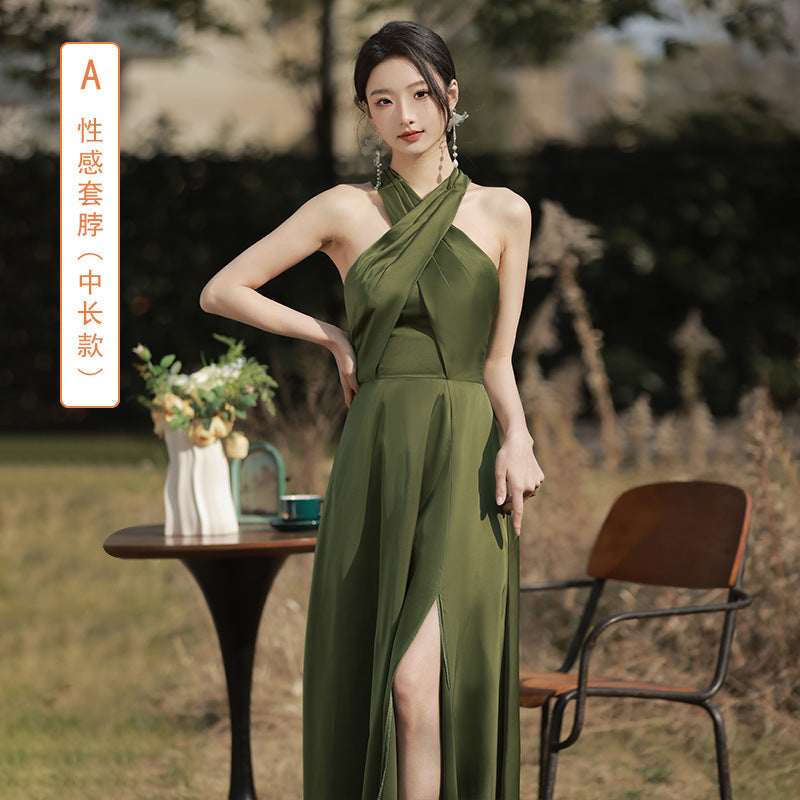 Green Satin Bridesmaid Dress
