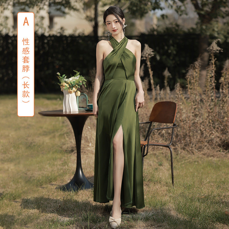 Green Satin Bridesmaid Dress