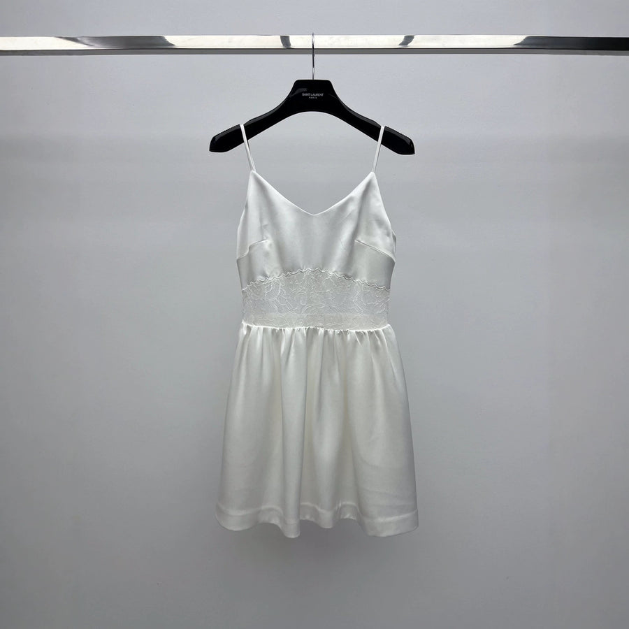 White Satin Lace Graduation Dress