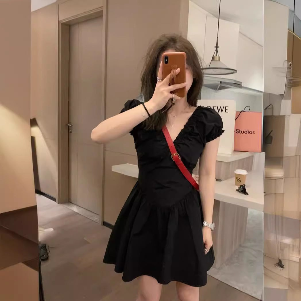 V-Neck Puff Sleeve Plus Size Formal Dress