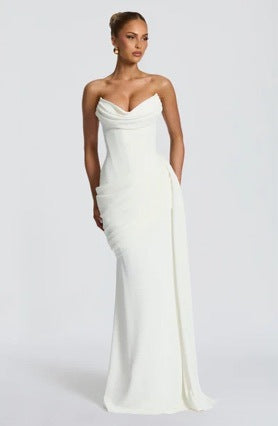 White Strapless Mermaid Long Prom Dress