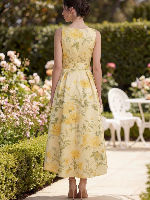 Yellow V-Neck Ruched Wedding Guest Dress