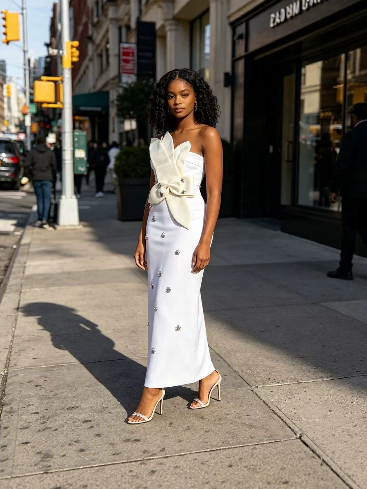 White Strapless Bow Plus Size Formal Dress