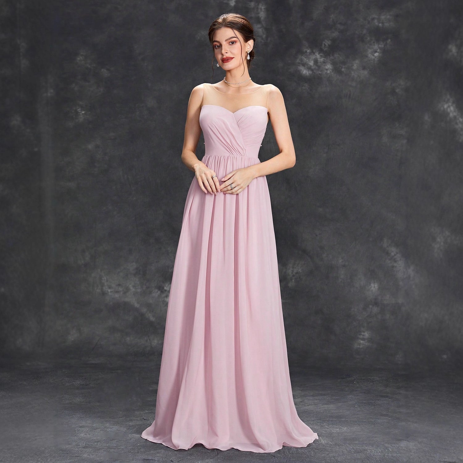 Pink Chiffon Strapless Bridesmaid Dress