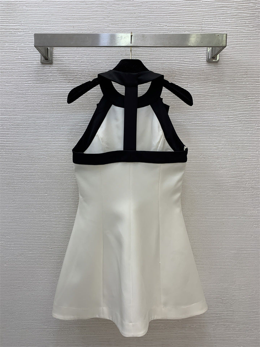 Black Satin Halter Graduation Dress