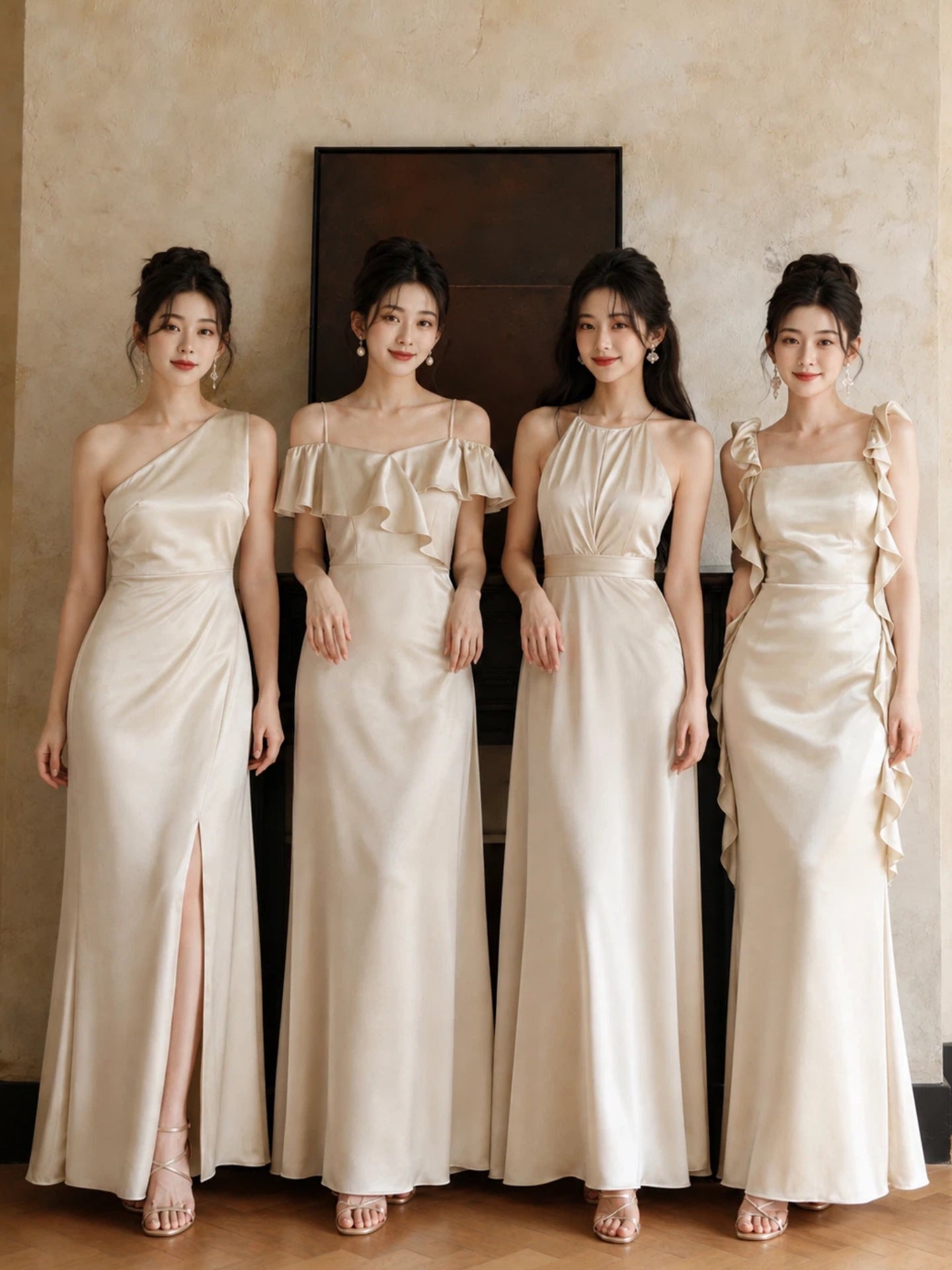 Satin Strapless Neo-Chinese Bridesmaid Dress