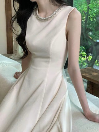 Beige Sleeveless Ball Gown Graduation Dress