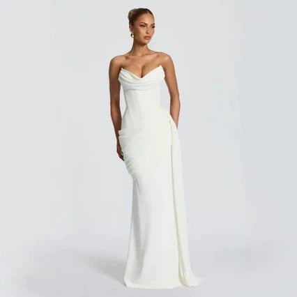 White Strapless Mermaid Long Prom Dress