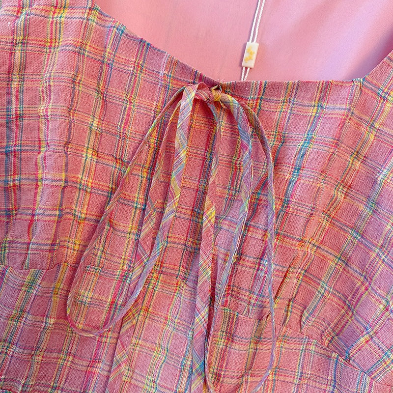 Pink Square Neck Short Sleeve Plus Size Formal Dress